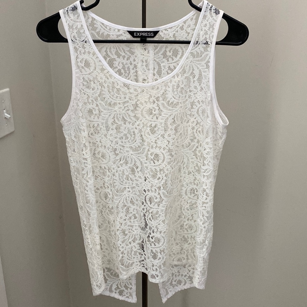 Express Womens Sheer Floral Lace Split Tulip Back Layered Tank Top Small S